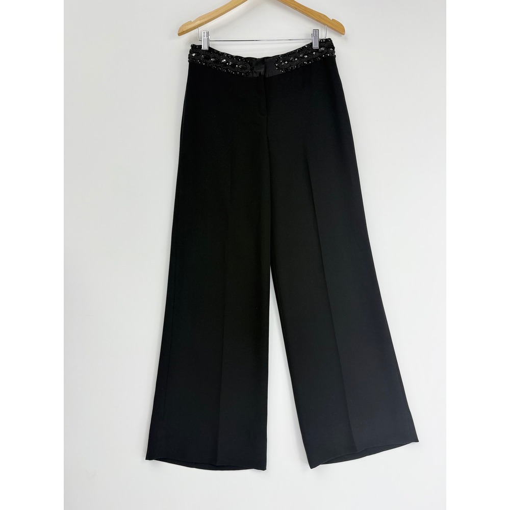 Harold's Evening Pants Womens 6 Black Beaded Waistband Wide Leg Crepe Trousers - Picture 2 of 16
